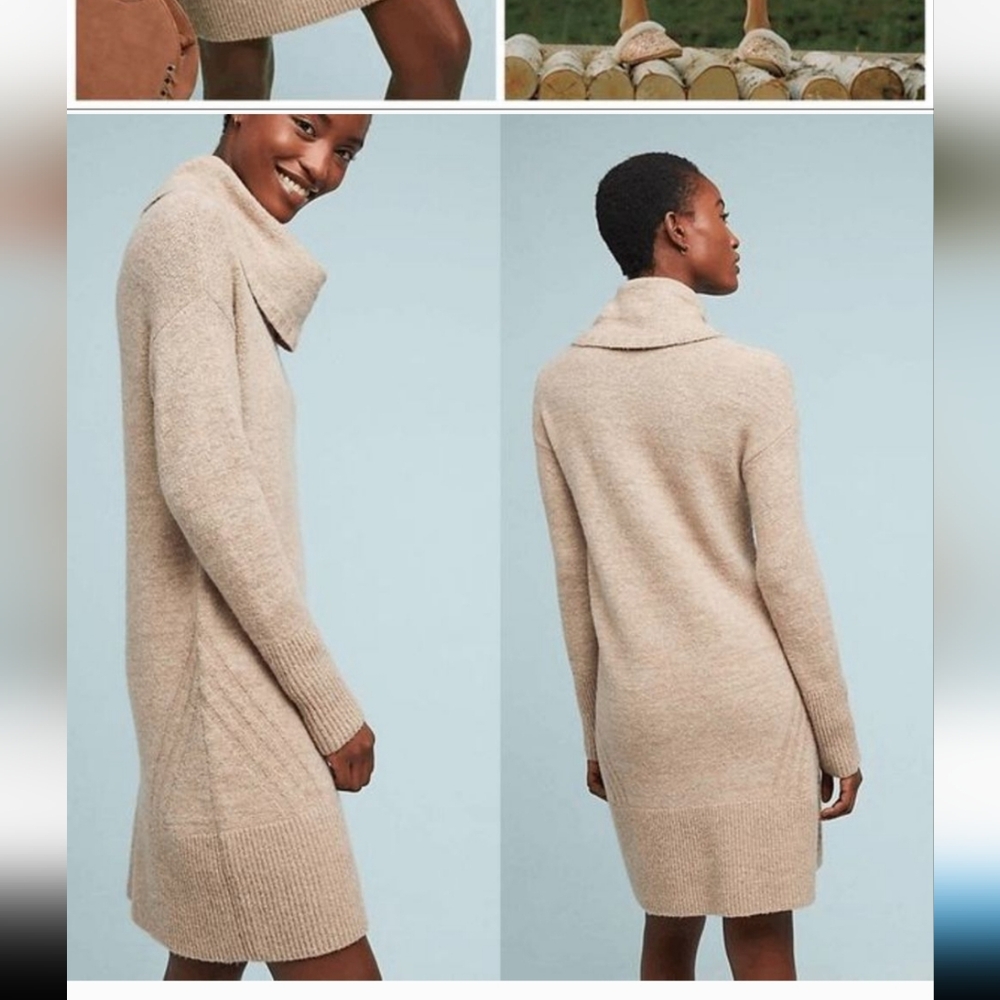 Anthropologie Sonoran Cowl Neck Sweater Dress Wool Blend